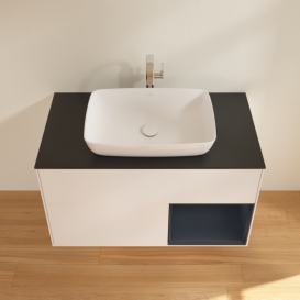 Тумба под раковину Villeroy & Boch Finion 100х50,1 см с подсветкой МДФ белый матовый лак/стекло черное матовое F782HGMT