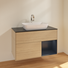 Тумба под раковину Villeroy & Boch Finion 100х50,1 см с подсветкой МДФ шпон дуба/стекло черное матовое F782HGPC