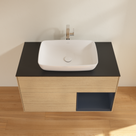 Тумба под раковину Villeroy & Boch Finion 100х50,1 см с подсветкой МДФ шпон дуба/стекло черное матовое F782HGPC