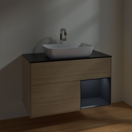 Тумба под раковину Villeroy & Boch Finion 100х50,1 см с подсветкой МДФ шпон дуба/стекло черное матовое F782HGPC