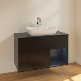 Тумба под раковину Villeroy & Boch Finion 100х50,1 см с подсветкой МДФ черный матовый лак/стекло черное матовое F782HGPD