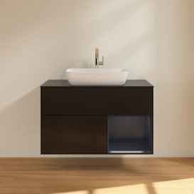 Тумба под раковину Villeroy & Boch Finion 100х50,1 см с подсветкой МДФ черный матовый лак/стекло черное матовое F782HGPD