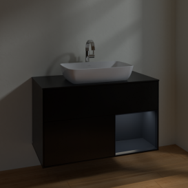 Тумба под раковину Villeroy & Boch Finion 100х50,1 см с подсветкой МДФ черный матовый лак/стекло черное матовое F782HGPD