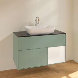 Тумба под раковину Villeroy & Boch Finion 100х50,1 см с подсветкой МДФ оливковый матовый лак/стекло черное матовое F782MTGM