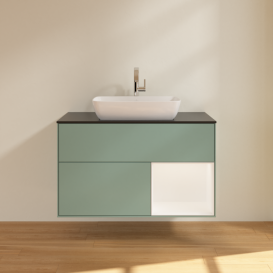 Тумба под раковину Villeroy & Boch Finion 100х50,1 см с подсветкой МДФ оливковый матовый лак/стекло черное матовое F782MTGM