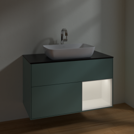 Тумба под раковину Villeroy & Boch Finion 100х50,1 см с подсветкой МДФ оливковый матовый лак/стекло черное матовое F782MTGM