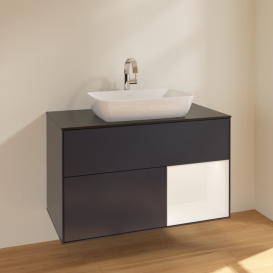 Тумба под раковину Villeroy & Boch Finion 100х50,1 см с подсветкой МДФ темно-синий матовый лак/стекло черное матовое F782MTHG