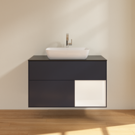 Тумба под раковину Villeroy & Boch Finion 100х50,1 см с подсветкой МДФ темно-синий матовый лак/стекло черное матовое F782MTHG