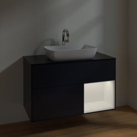 Тумба под раковину Villeroy & Boch Finion 100х50,1 см с подсветкой МДФ темно-синий матовый лак/стекло черное матовое F782MTHG