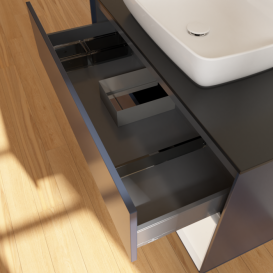 Тумба под раковину Villeroy & Boch Finion 100х50,1 см с подсветкой МДФ темно-синий матовый лак/стекло черное матовое F782MTHG