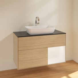 Тумба под раковину Villeroy & Boch Finion 100х50,1 см с подсветкой МДФ шпон дуба/стекло черное матовое F782MTPC