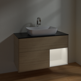 Тумба под раковину Villeroy & Boch Finion 100х50,1 см с подсветкой МДФ шпон дуба/стекло черное матовое F782MTPC