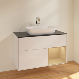 Тумба под раковину Villeroy & Boch Finion 100х50,1 см с подсветкой МДФ глянцевый белый лак/стекло черное матовое F782PCGF