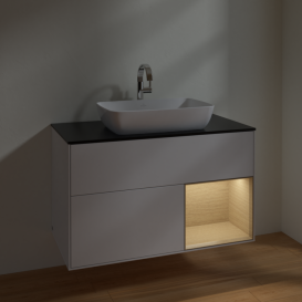 Тумба под раковину Villeroy & Boch Finion 100х50,1 см с подсветкой МДФ глянцевый белый лак/стекло черное матовое F782PCGF