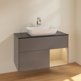 Тумба під раковину Villeroy & Boch Finion 100х50,1 см із підсвічуванням МДФ антрацит матовий лак/скло чорне матове F782PCGK