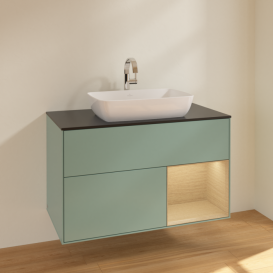 Тумба под раковину Villeroy & Boch Finion 100х50,1 см с подсветкой МДФ оливковый матовый лак/стекло черное матовое F782PCGM