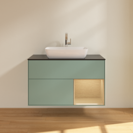 Тумба под раковину Villeroy & Boch Finion 100х50,1 см с подсветкой МДФ оливковый матовый лак/стекло черное матовое F782PCGM