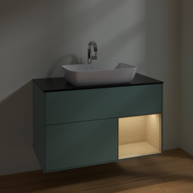 Тумба под раковину Villeroy & Boch Finion 100х50,1 см с подсветкой МДФ оливковый матовый лак/стекло черное матовое F782PCGM