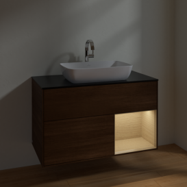 Тумба под раковину Villeroy & Boch Finion 100х50,1 см с подсветкой МДФ шпон грецкого ореха/стекло черное матовое F782PCGN