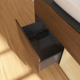 Тумба под раковину Villeroy & Boch Finion 100х50,1 см с подсветкой МДФ шпон грецкого ореха/стекло черное матовое F782PCGN