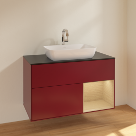 Тумба під раковину Villeroy & Boch Finion 100х50,1 см з підсвічуванням МДФ півонія матовий лак/скло чорне матове F782PCHB