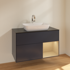 Тумба под раковину Villeroy & Boch Finion 100х50,1 см с подсветкой МДФ темно-синий матовый лак/стекло черное матовое F782PCHG