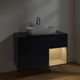 Тумба под раковину Villeroy & Boch Finion 100х50,1 см с подсветкой МДФ темно-синий матовый лак/стекло черное матовое F782PCHG