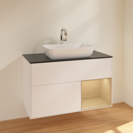 Тумба под раковину Villeroy & Boch Finion 100х50,1 см с подсветкой МДФ белый матовый лак/стекло черное матовое F782PCMT