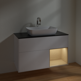 Тумба под раковину Villeroy & Boch Finion 100х50,1 см с подсветкой МДФ белый матовый лак/стекло черное матовое F782PCMT