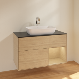 Тумба під раковину Villeroy & Boch Finion 100х50,1 см із підсвічуванням МДФ шпон дуба/скло чорне матове F782PCPC