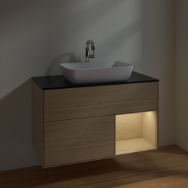 Тумба під раковину Villeroy & Boch Finion 100х50,1 см із підсвічуванням МДФ шпон дуба/скло чорне матове F782PCPC