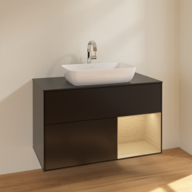 Тумба под раковину Villeroy & Boch Finion 100х50,1 см с подсветкой МДФ черный матовый лак/стекло черное матовое F782PCPD