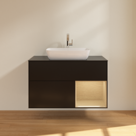 Тумба под раковину Villeroy & Boch Finion 100х50,1 см с подсветкой МДФ черный матовый лак/стекло черное матовое F782PCPD