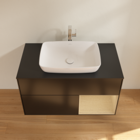 Тумба под раковину Villeroy & Boch Finion 100х50,1 см с подсветкой МДФ черный матовый лак/стекло черное матовое F782PCPD