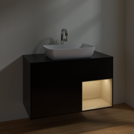 Тумба под раковину Villeroy & Boch Finion 100х50,1 см с подсветкой МДФ черный матовый лак/стекло черное матовое F782PCPD