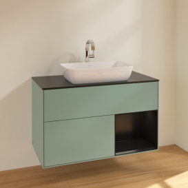 Тумба под раковину Villeroy & Boch Finion 100х50,1 см с подсветкой МДФ оливковый матовый лак/стекло черное матовое F782PDGM