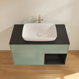 Тумба под раковину Villeroy & Boch Finion 100х50,1 см с подсветкой МДФ оливковый матовый лак/стекло черное матовое F782PDGM