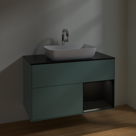 Тумба под раковину Villeroy & Boch Finion 100х50,1 см с подсветкой МДФ оливковый матовый лак/стекло черное матовое F782PDGM