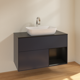 Тумба під раковину Villeroy & Boch Finion 100х50,1 см із підсвічуванням МДФ темно-синій матовий лак/скло чорне матове F782PDHG