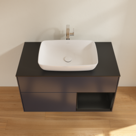 Тумба під раковину Villeroy & Boch Finion 100х50,1 см із підсвічуванням МДФ темно-синій матовий лак/скло чорне матове F782PDHG