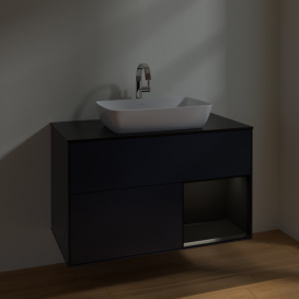 Тумба під раковину Villeroy & Boch Finion 100х50,1 см із підсвічуванням МДФ темно-синій матовий лак/скло чорне матове F782PDHG