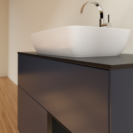 Тумба під раковину Villeroy & Boch Finion 100х50,1 см із підсвічуванням МДФ темно-синій матовий лак/скло чорне матове F782PDHG