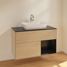 Тумба под раковину Villeroy & Boch Finion 100х50,1 см с подсветкой МДФ шпон дуба/стекло черное матовое F782PDPC