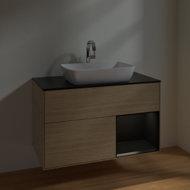 Тумба под раковину Villeroy & Boch Finion 100х50,1 см с подсветкой МДФ шпон дуба/стекло черное матовое F782PDPC