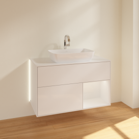 Тумба под раковину Villeroy & Boch Finion 100х50,1 см с подсветкой МДФ глянцевый белый лак/стекло белое матовое G781GFGF