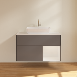 Тумба под раковину Villeroy & Boch Finion 100х50,1 см с подсветкой МДФ антрацит матовый лак/стекло белое матовое G781GFGK