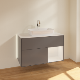 Тумба под раковину Villeroy & Boch Finion 100х50,1 см с подсветкой МДФ антрацит матовый лак/стекло белое матовое G781GFGK