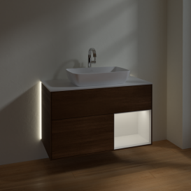 Тумба под раковину Villeroy & Boch Finion 100х50,1 см с подсветкой МДФ шпон грецкого ореха/стекло белое матовое G781GFGN