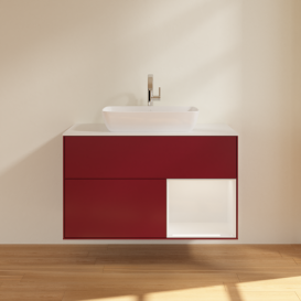 Тумба под раковину Villeroy & Boch Finion 100х50,1 см с подсветкой МДФ пион матовый лак/стекло белое матовое G781GFHB