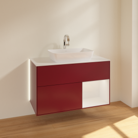 Тумба под раковину Villeroy & Boch Finion 100х50,1 см с подсветкой МДФ пион матовый лак/стекло белое матовое G781GFHB